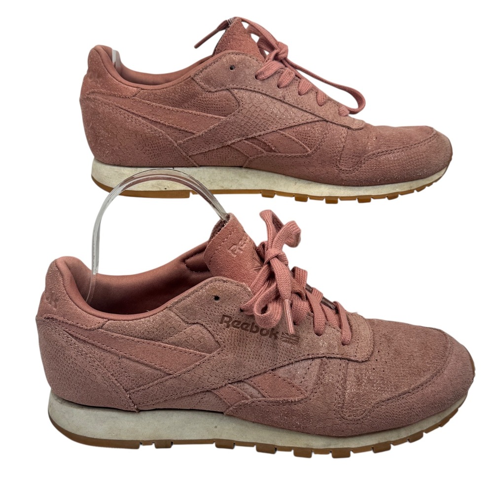 Reebok Classic Leather Sneakers Pink Suede Snake Emboss Women US 7 EU 37.5 Mauve